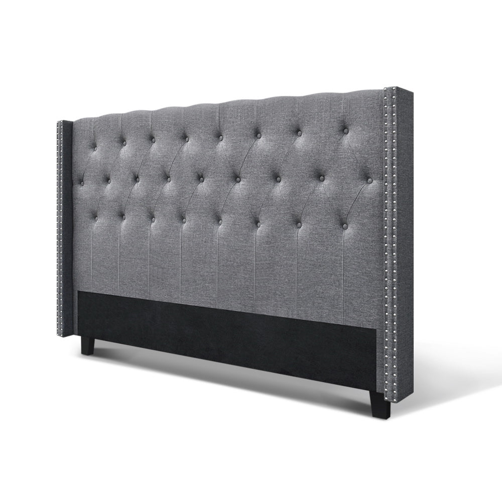 King Size Bed Head Headboard Bedhead Fabric Frame Base Grey LUCA - image3