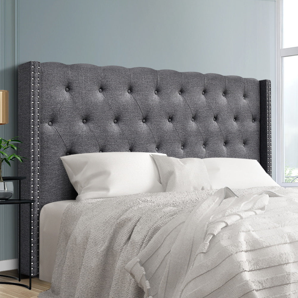 King Size Bed Head Headboard Bedhead Fabric Frame Base Grey LUCA - image7