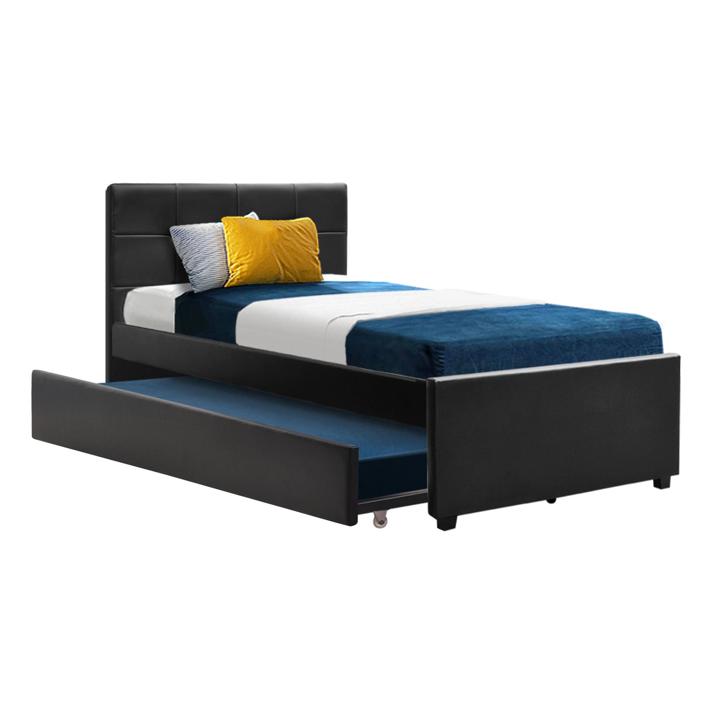 Trundle Bed Frame Wooden Bed King Single Size Base Daybed Mattress Wood Leather - image1