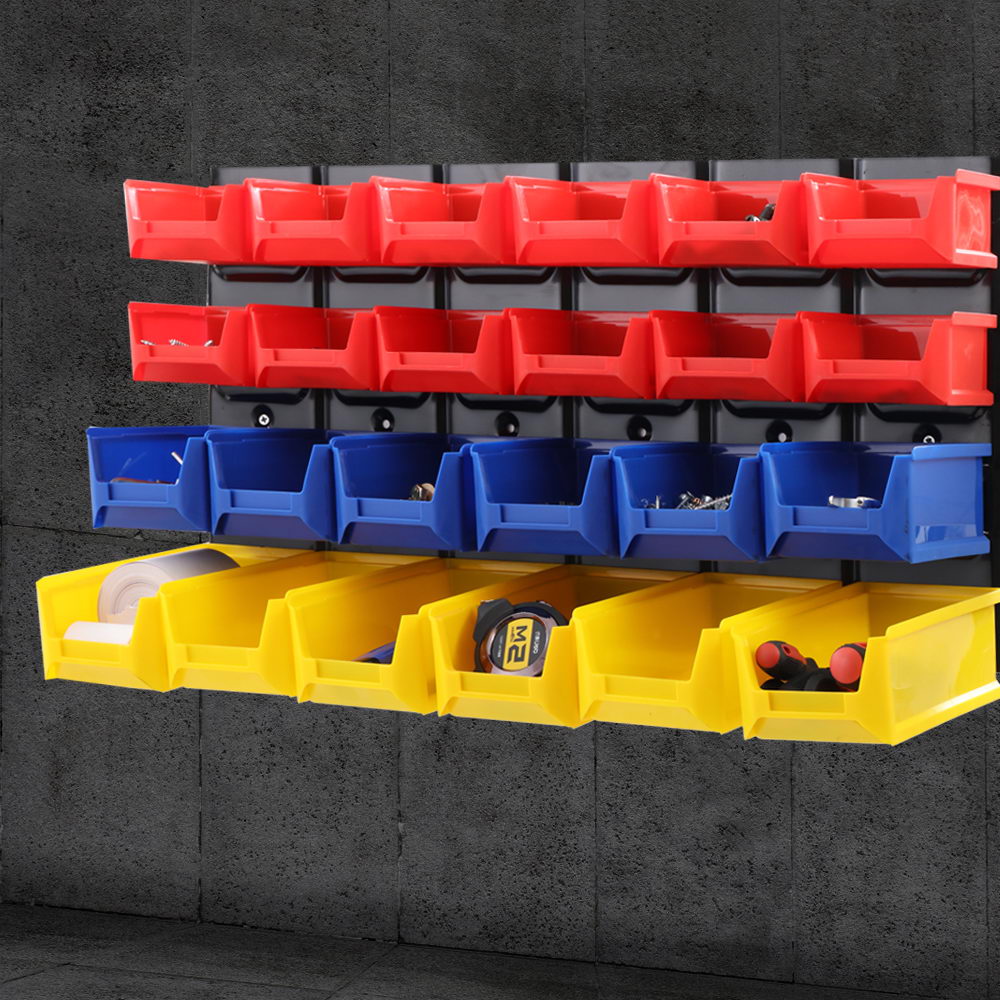 24 Bin Wall Mounted Rack Storage Tools Steel Board Organiser Work Bench Garage - image7