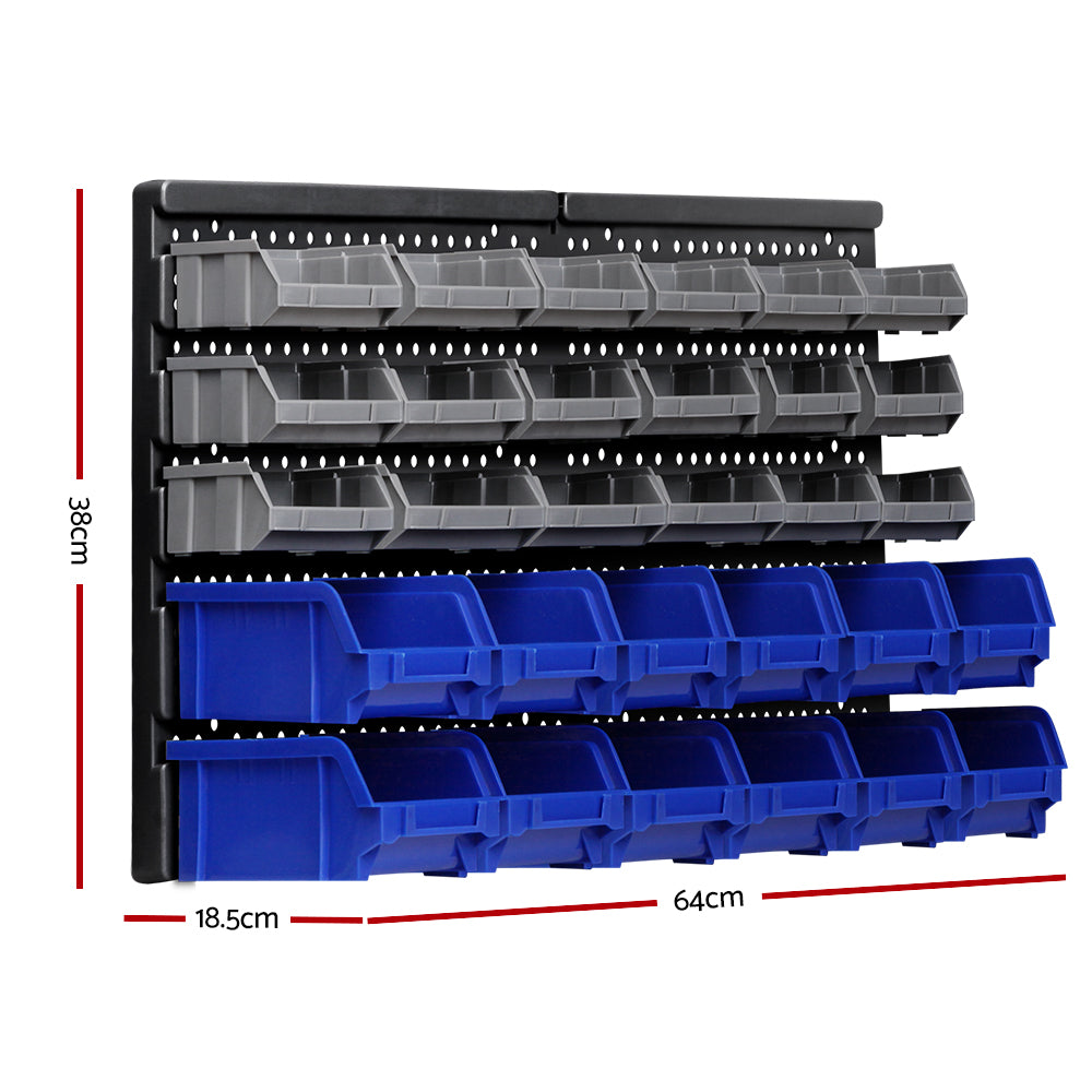 60 Bin Wall Mounted Rack Storage Tools Garage Organiser Shed Work Bench - image2