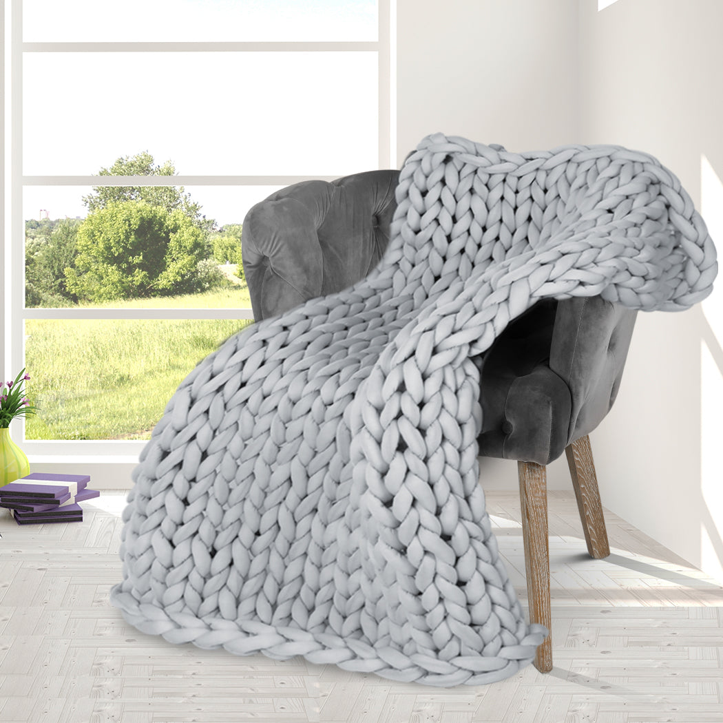 Knitted Weighted Blanket Chunky Bulky Knit Throw Blanket 3KG Grey - image7