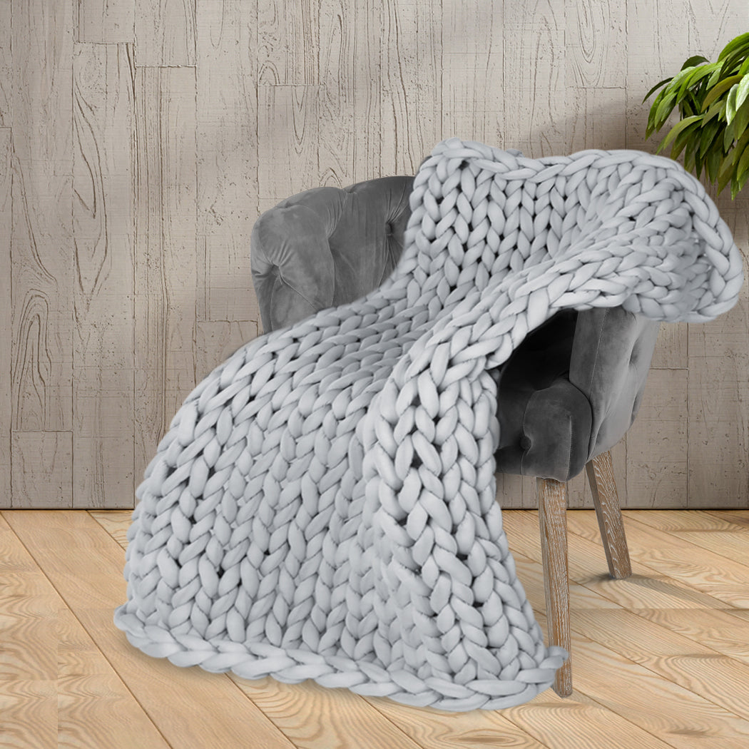 Knitted Weighted Blanket Chunky Bulky Knit Throw Blanket 3KG Grey - image8