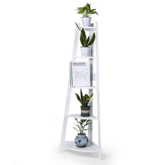 5 Tier Corner Shelf Wooden Storage Home Display Rack Plant Stand White - image1