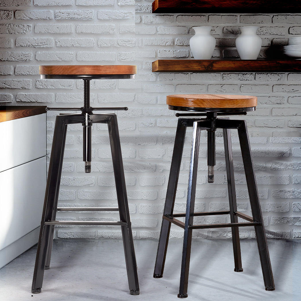 Industrial Bar Stools Kitchen Stool Wooden Barstools Swivel Chair Vintage - image7