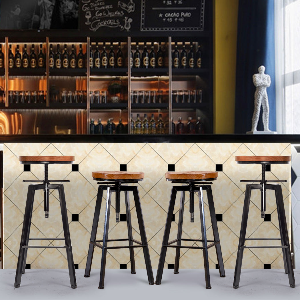 4x Industrial Bar Stools Kitchen Stool Wooden Barstools Swivel Vintage - image7