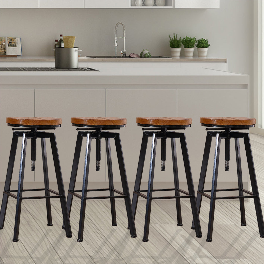 4x Industrial Bar Stools Kitchen Stool Wooden Barstools Swivel Vintage - image8