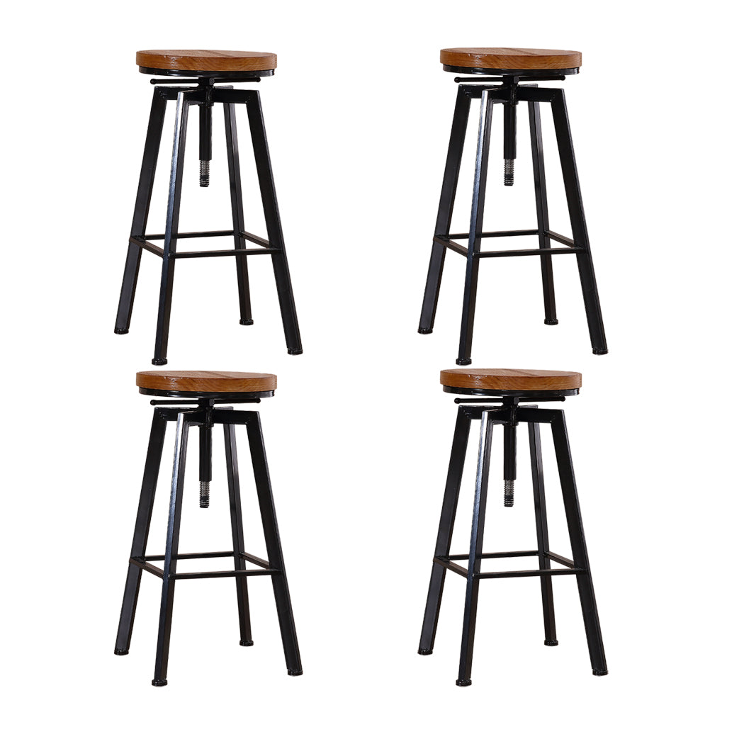 4x Industrial Bar Stools Kitchen Stool Wooden Barstools Swivel Vintage - image1