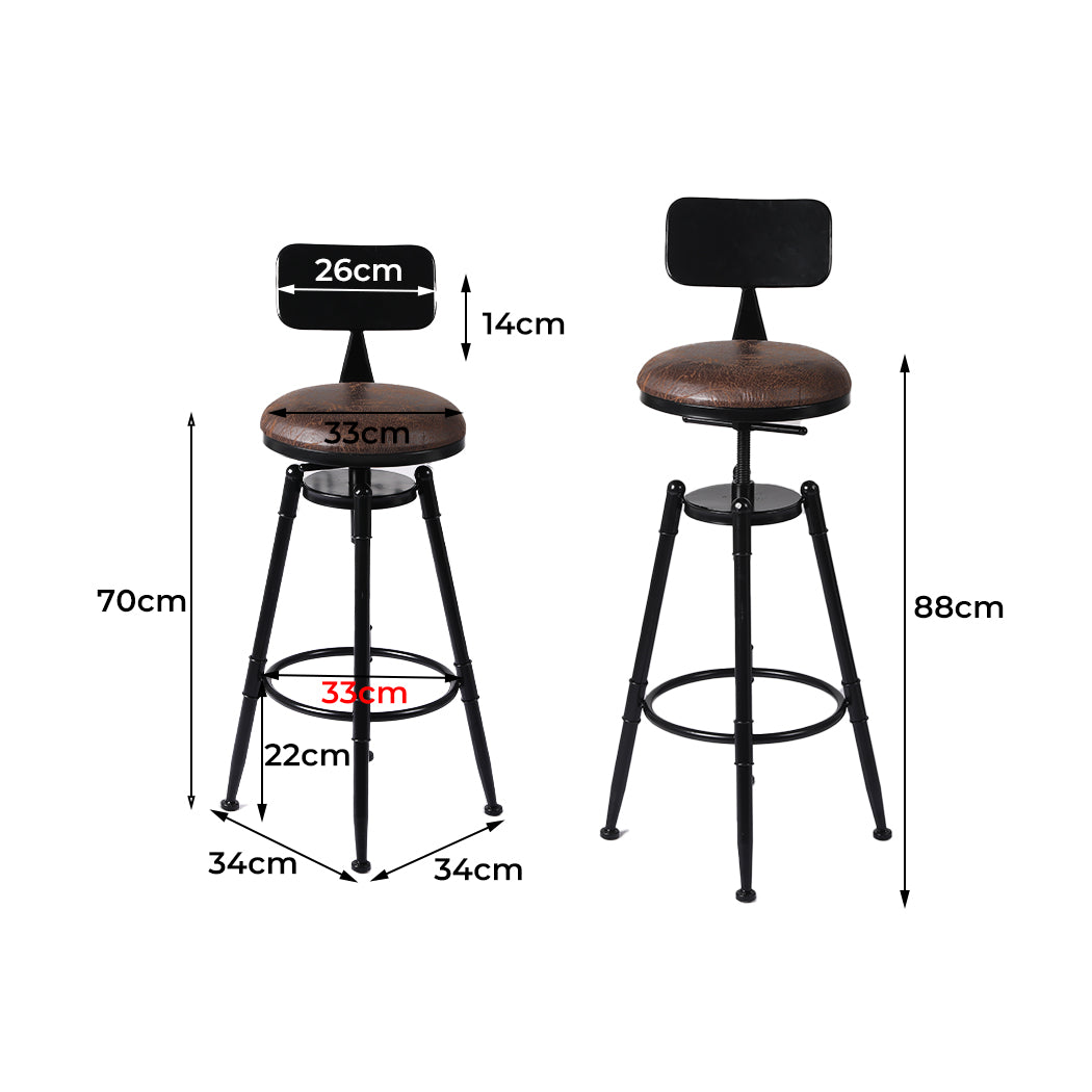 2x Industrial Bar Stools Kitchen Stool PU Leather Barstools Chairs - image3