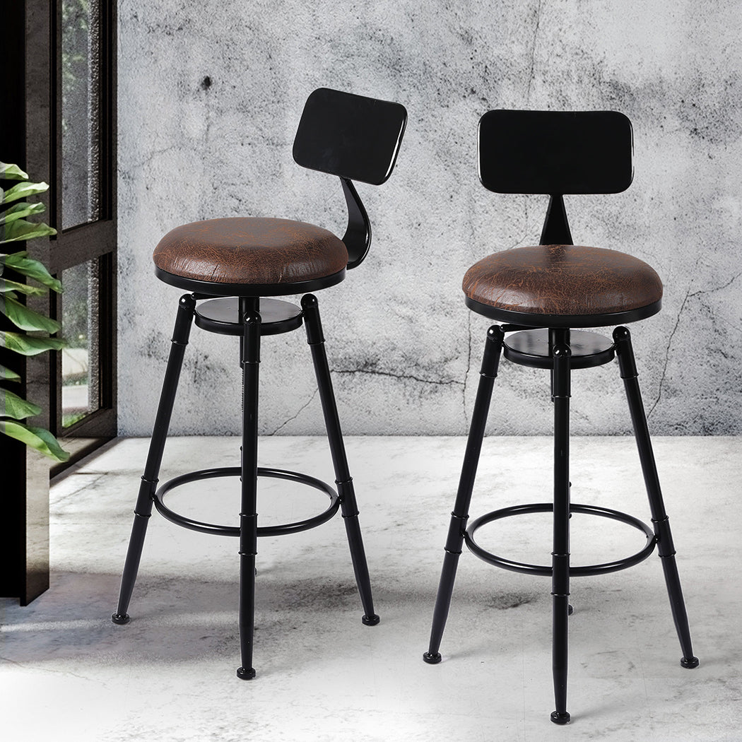 2x Industrial Bar Stools Kitchen Stool PU Leather Barstools Chairs - image7