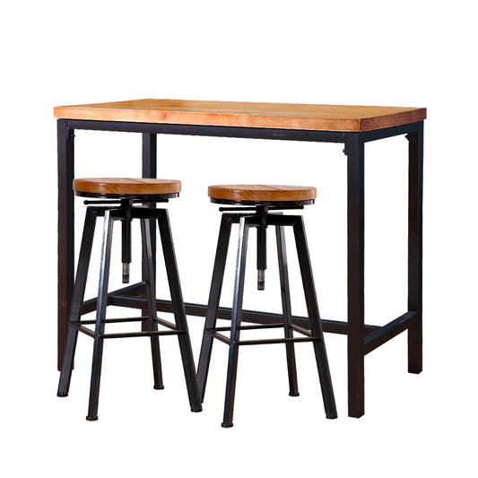 3pc Industrial Pub Table Bar Stools Wood Chair Set Home Kitchen Furniture - image1