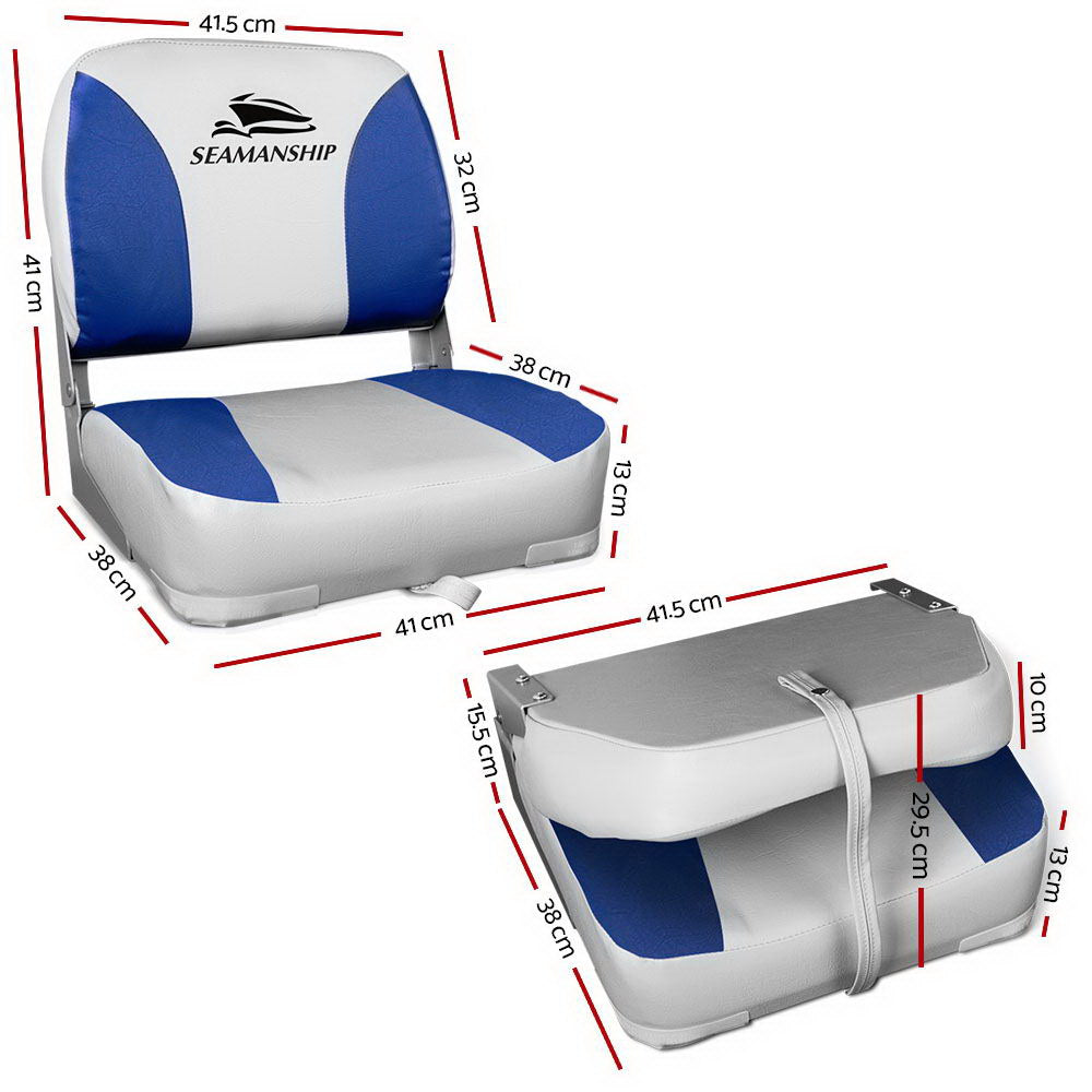 Set of 2 Folding Swivel Boat Seats - Grey & Blue - image9