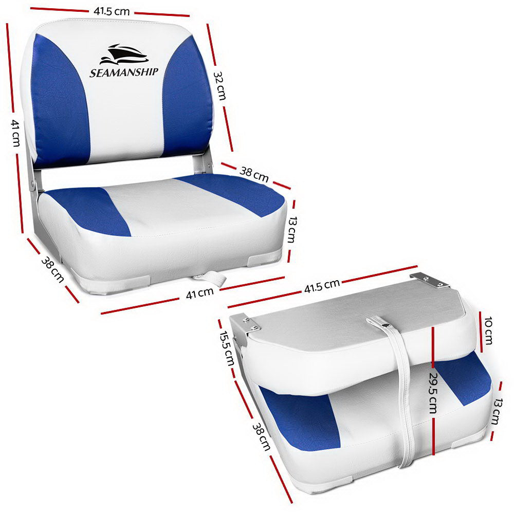 Set of 2 Folding Swivel Boat Seats - White & Blue - image9