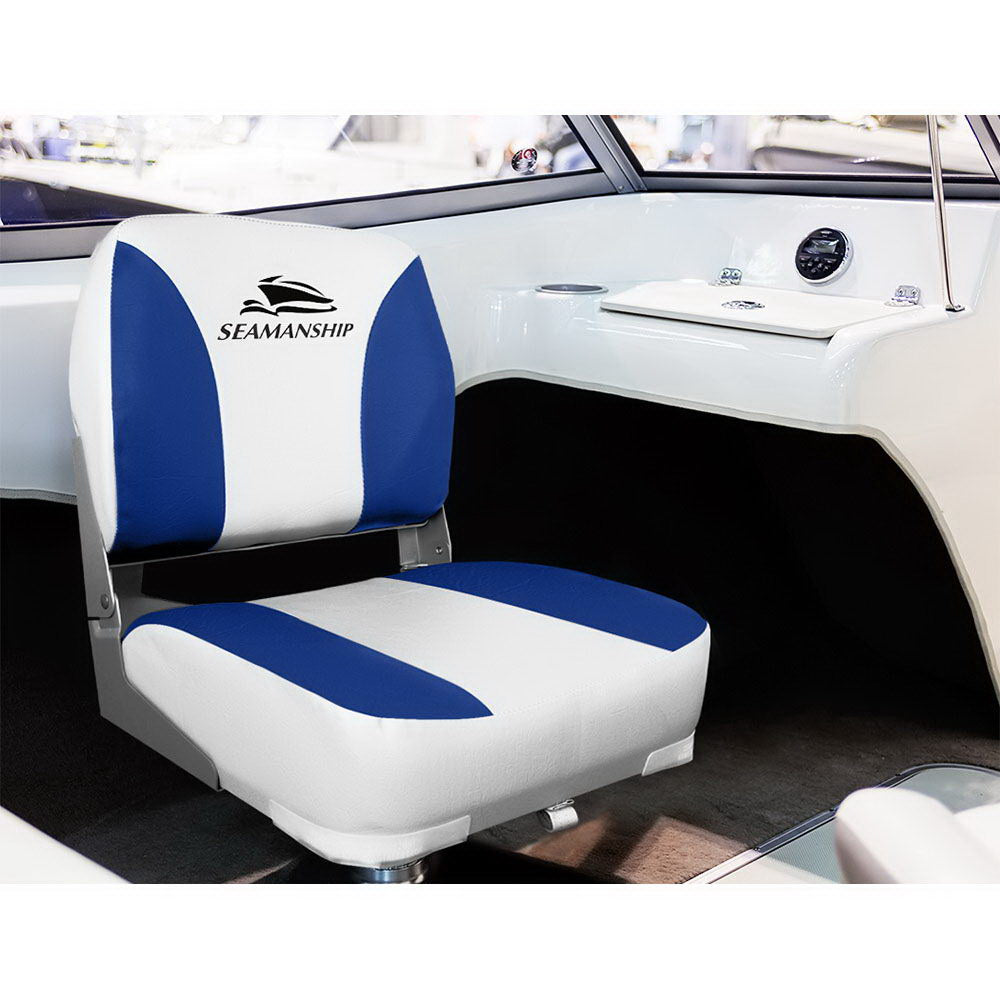 Set of 2 Folding Swivel Boat Seats - White & Blue - image10