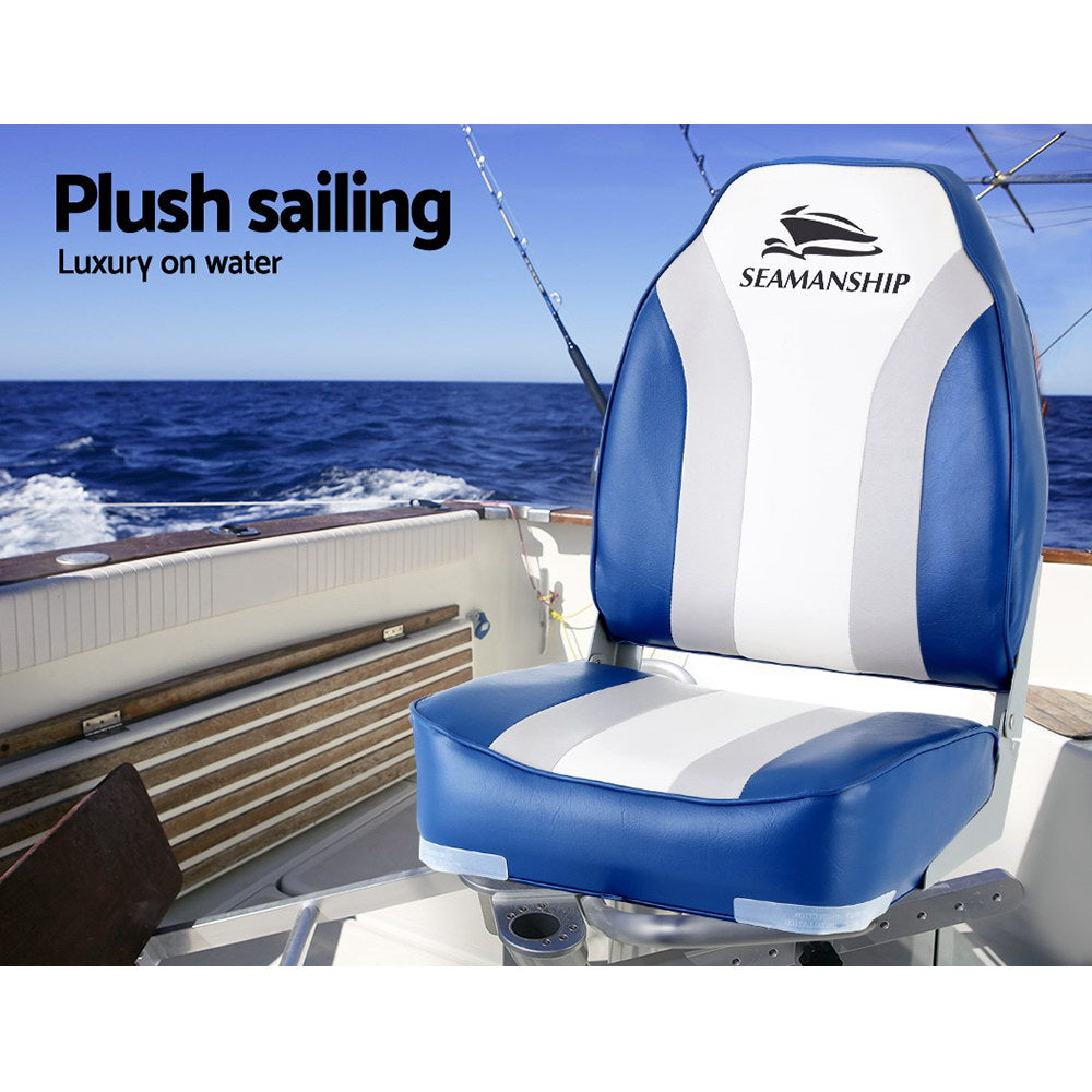 2X Folding Boat Seats Seat Marine Seating Set All Weather Swivels - image5