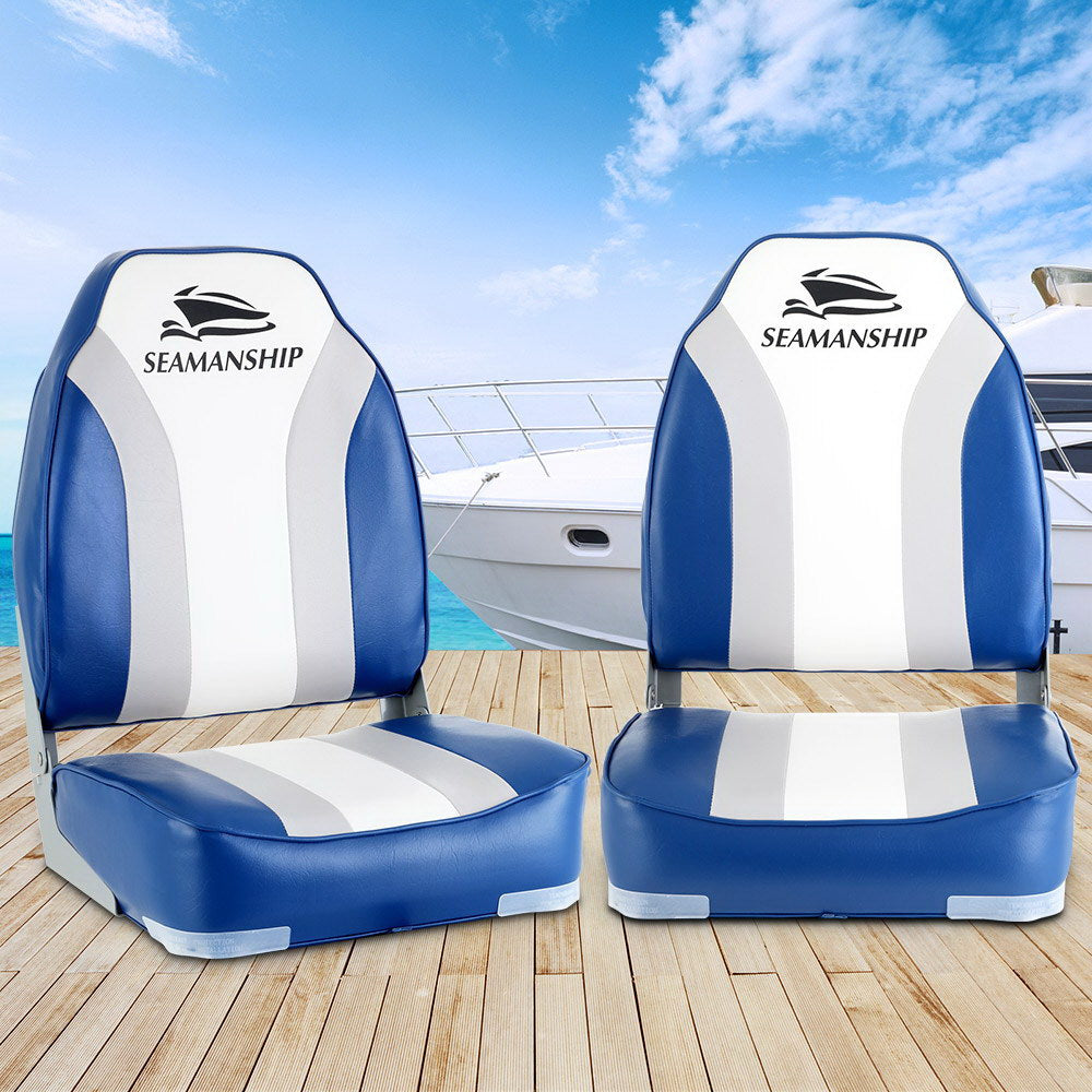 2X Folding Boat Seats Seat Marine Seating Set All Weather Swivels - image7