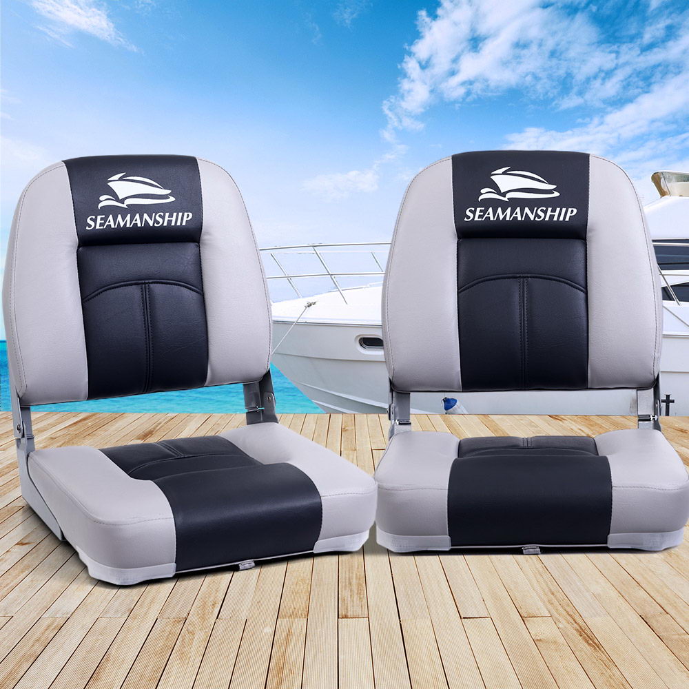 Set of 2 Folding Boat Seats Seat Marine Seating Set Swivels All Weather Charcoal & Grey - image7