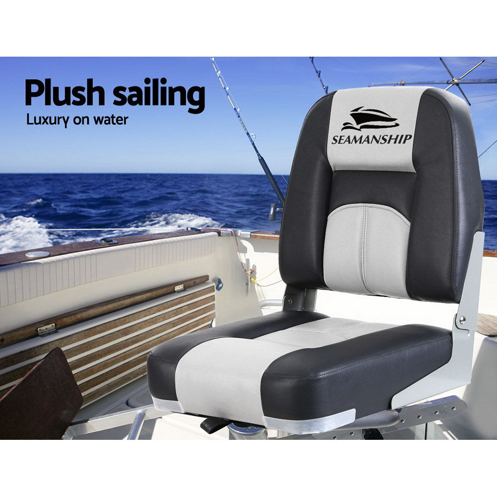 2X Folding Boat Seats Seat Marine Seating Set Swivels All Weather - image4