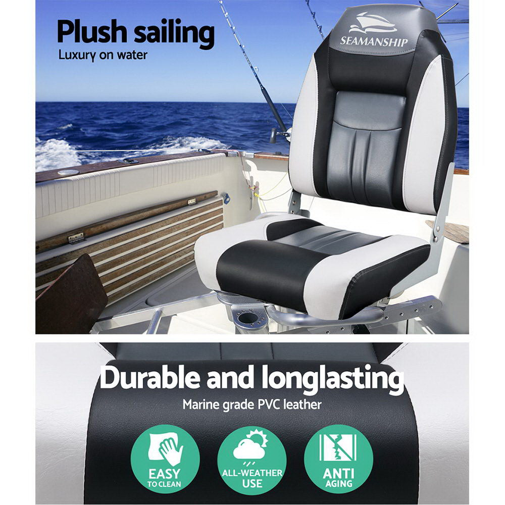 Set of 2 Folding Swivel Boat Seats - Grey & Black - image10