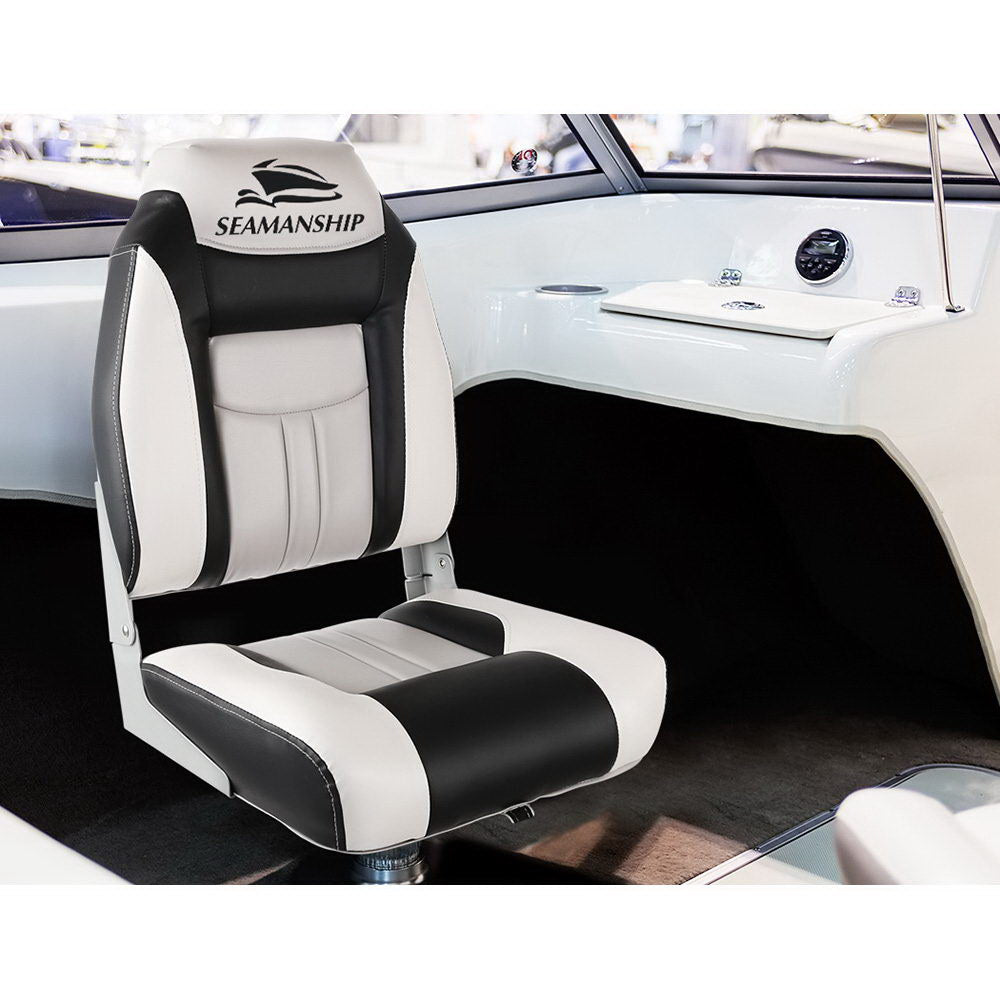 Set of 2 Folding Swivel Boat Seats - Grey & Black - image10