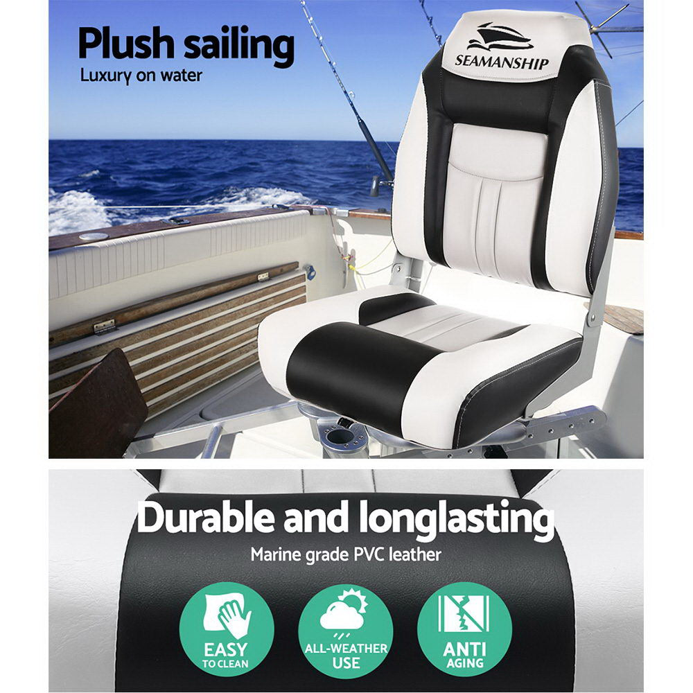 Set of 2 Folding Swivel Boat Seats - Grey & Black - image11