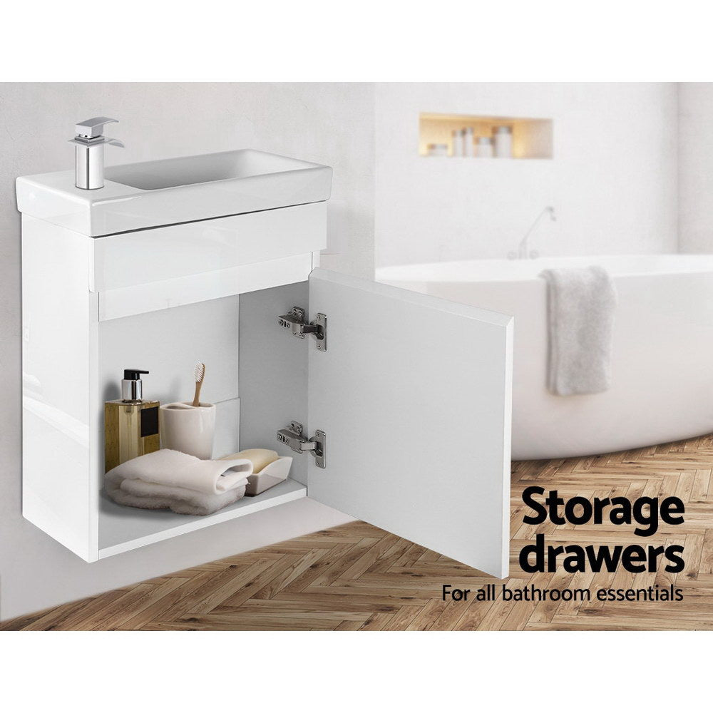 400mm Bathroom Vanity Basin Cabinet Sink Storage Wall Hung Ceramic Basins Wall Mounted White - image5