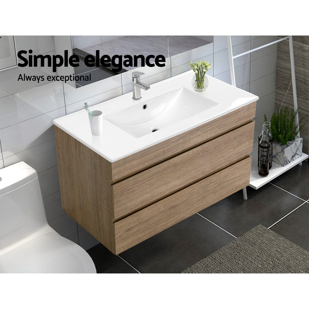 900mm Bathroom Vanity Cabinet Wash Basin Unit Sink Storage Wall Mounted Oak White - image4