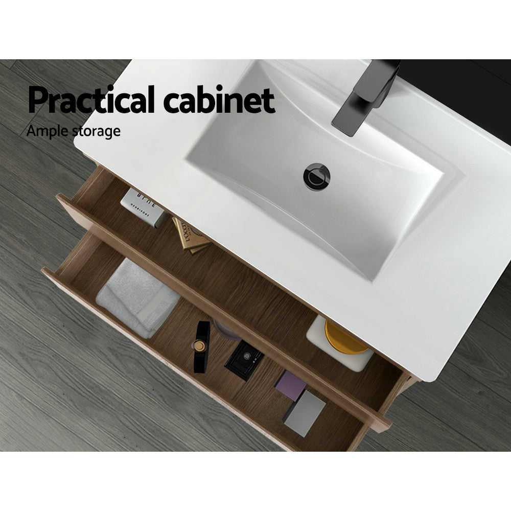 900mm Bathroom Vanity Cabinet Wash Basin Unit Sink Storage Wall Mounted Oak White - image5