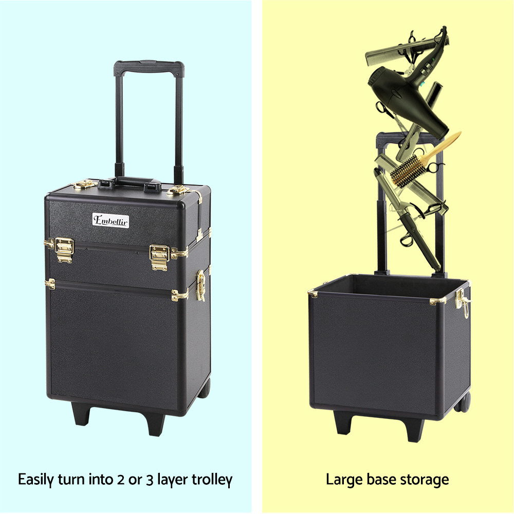 7 in 1 Portable Cosmetic Beauty Makeup Trolley - Black & Gold - image5