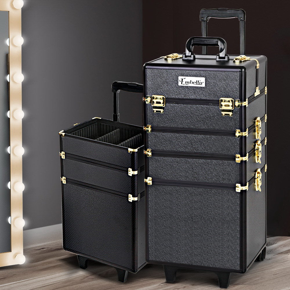 7 in 1 Portable Cosmetic Beauty Makeup Trolley - Black & Gold - image7