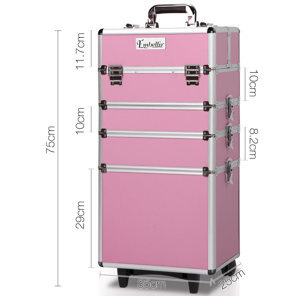 7 in 1 Portable Cosmetic Beauty Makeup Trolley - Pink - image2