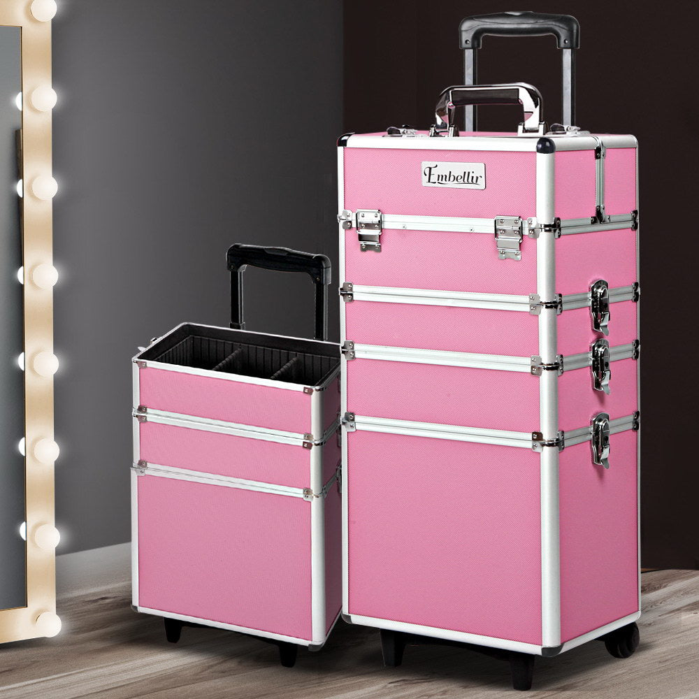 7 in 1 Portable Cosmetic Beauty Makeup Trolley - Pink - image7