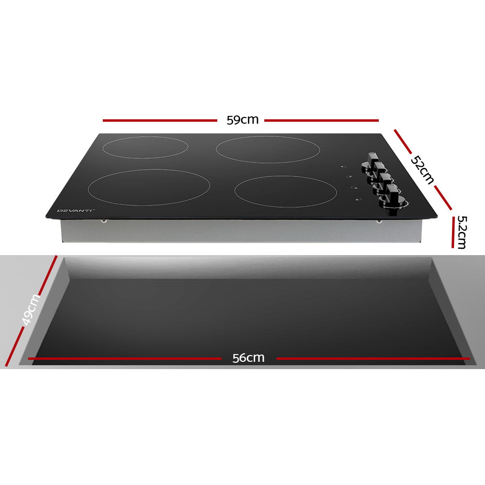 Ceramic Cooktop 60cm Electric Kitchen Burner Cooker 4 Zone Knobs Control - image2