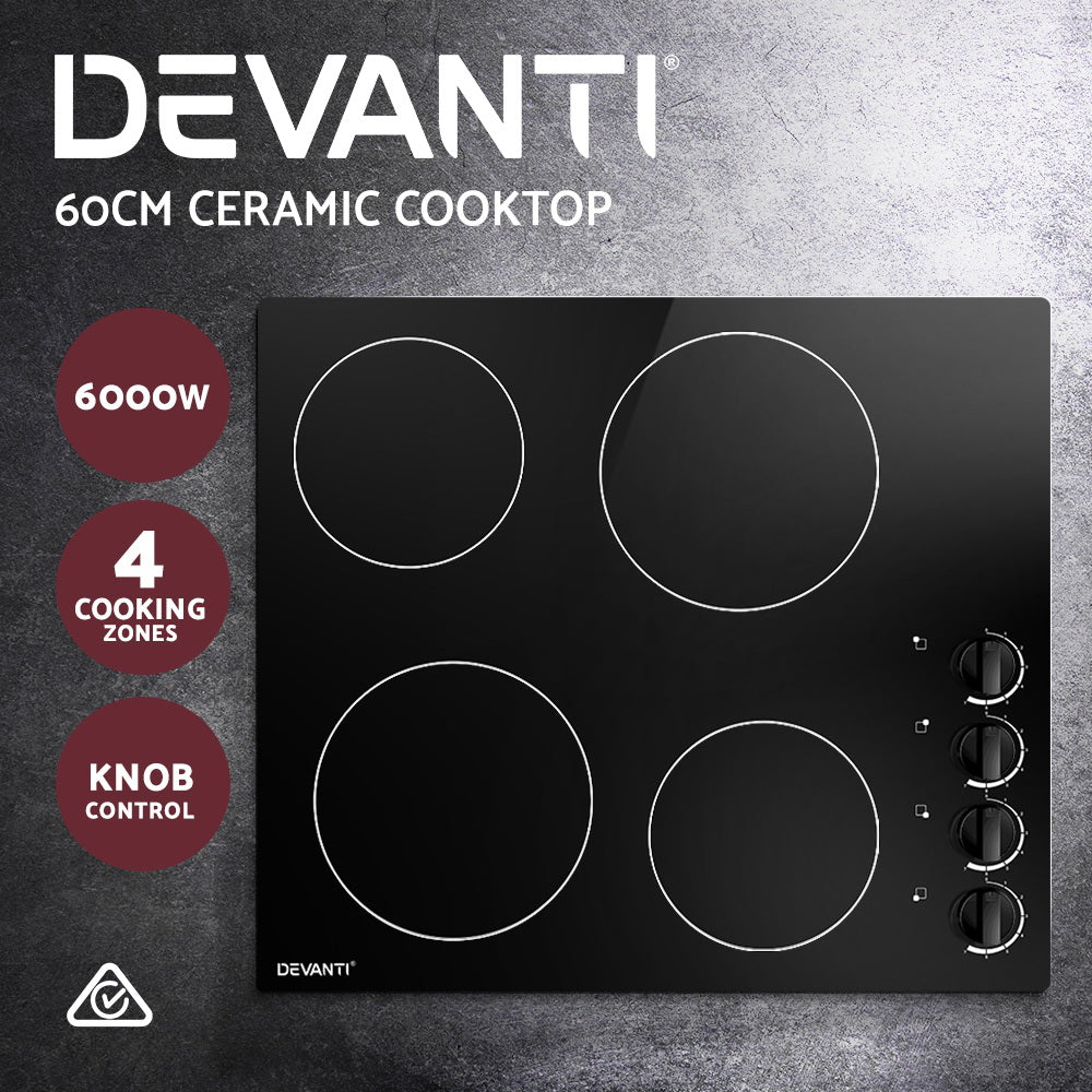 Ceramic Cooktop 60cm Electric Kitchen Burner Cooker 4 Zone Knobs Control - image4