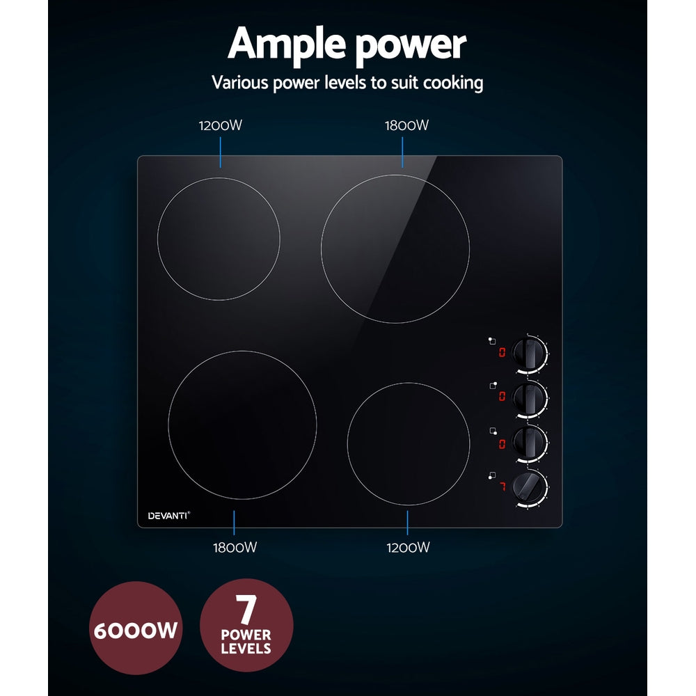 Ceramic Cooktop 60cm Electric Kitchen Burner Cooker 4 Zone Knobs Control - image5