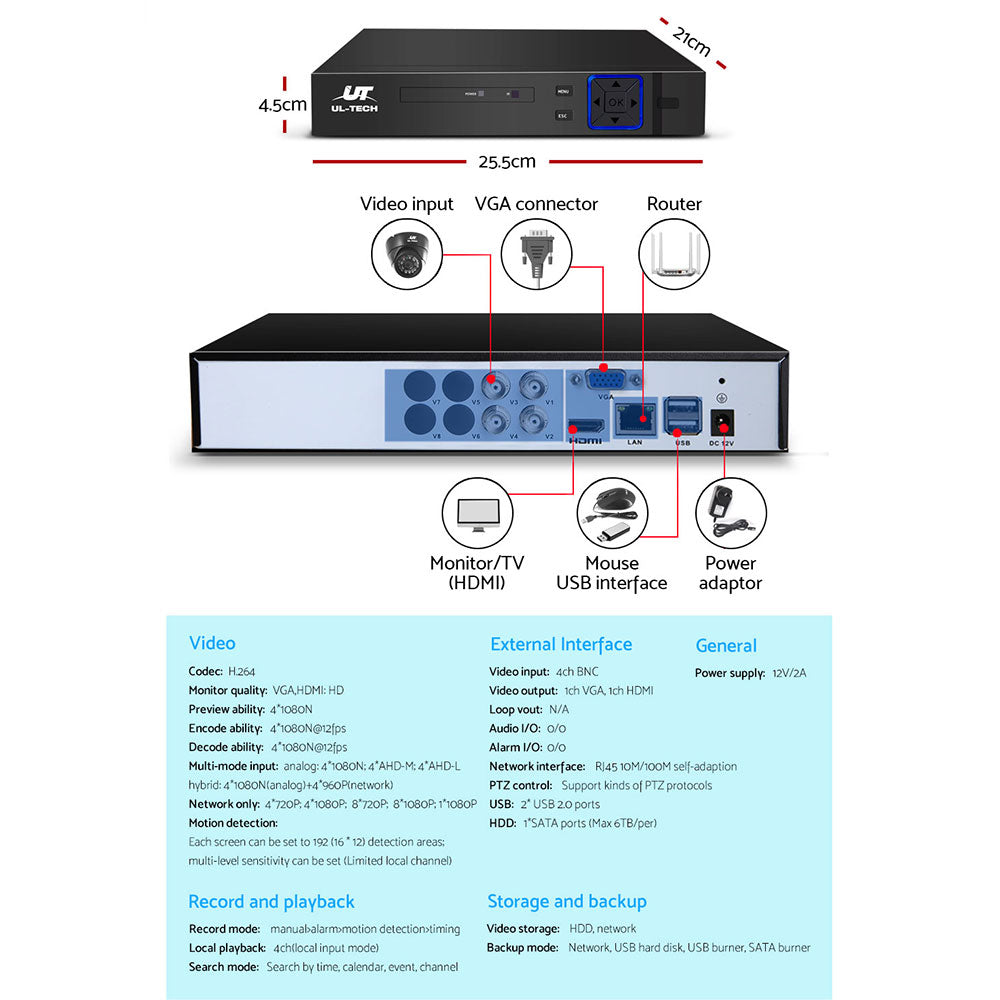 CCTV Security Camera Home System DVR 1080P IP Long Range 4 Dome Cameras - image5
