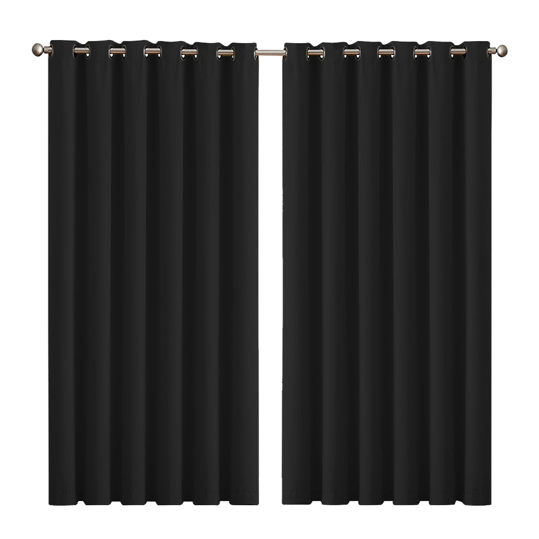 2x Blockout Curtains Panels 3 Layers Eyelet Room Darkening 240x230cm Black - image1