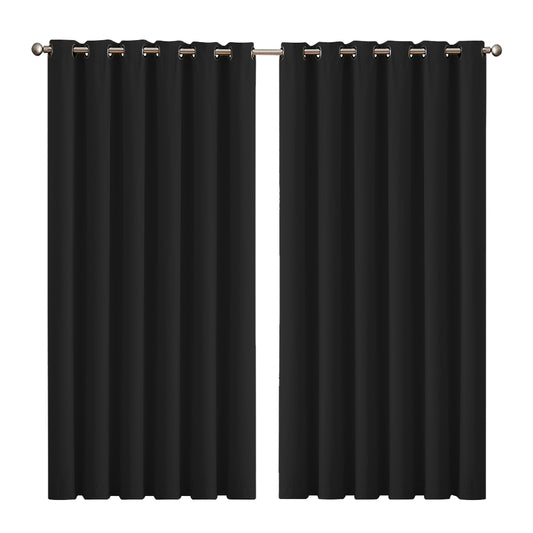 2x Blockout Curtains Panels 3 Layers Eyelet Room Darkening 240x230cm Black - image1