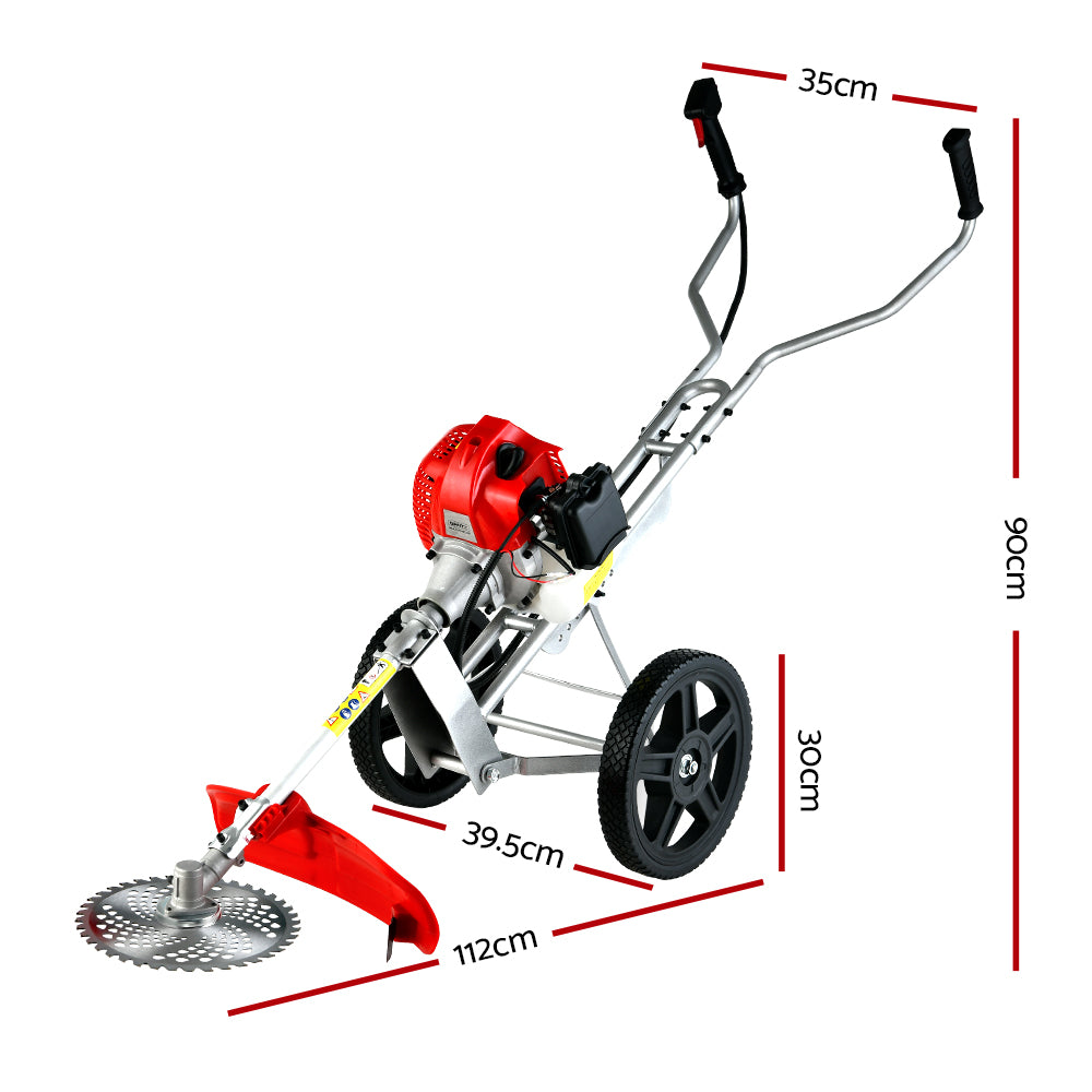 Giantz 62cc Petrol Brush Cutter Whipper Saw Trimmer 2 Stroke 3-in-1 Wheel - image2