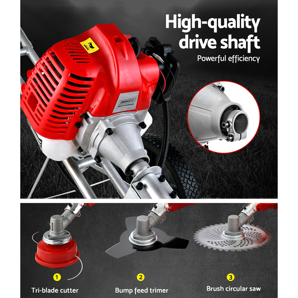 Giantz 62cc Petrol Brush Cutter Whipper Saw Trimmer 2 Stroke 3-in-1 Wheel - image7