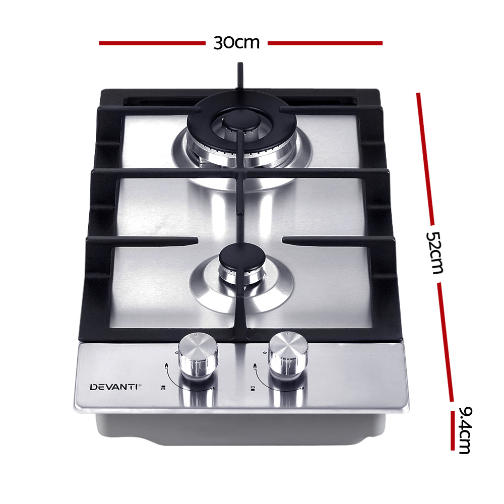 Gas Cooktop 30cm Gas Stove Cooker 2 Burner Cook Top Konbs NG LPG Steel - image2