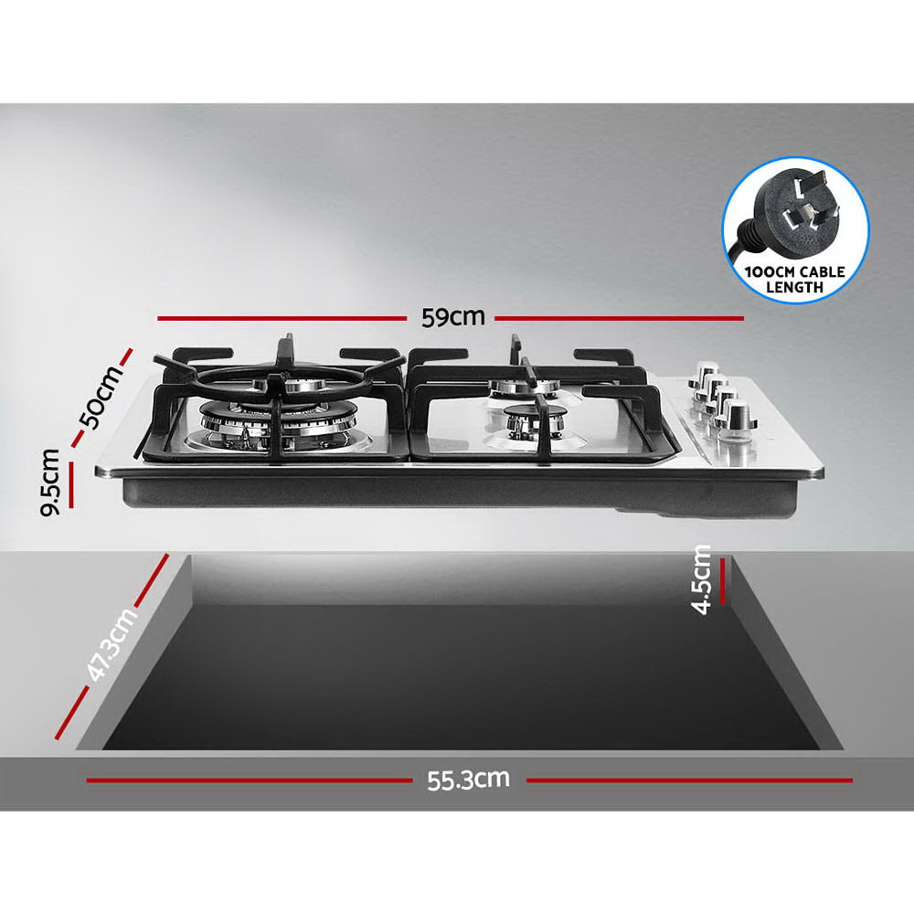 Gas Cooktop 60cm Kitchen Stove 4 Burner Cook Top NG LPG Stainless Steel Silver - image2