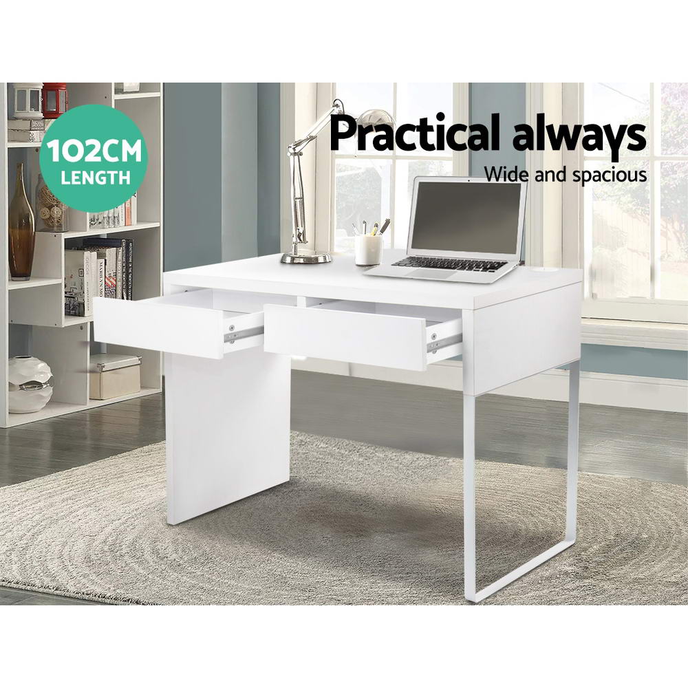 Metal Desk with 2 Drawers - White - image4