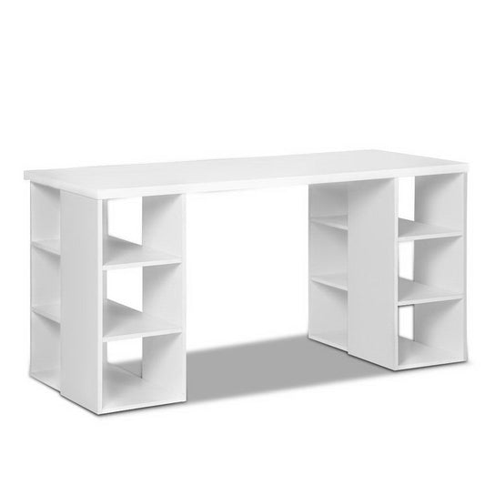 3 Level Desk with Storage & Bookshelf - White - image1