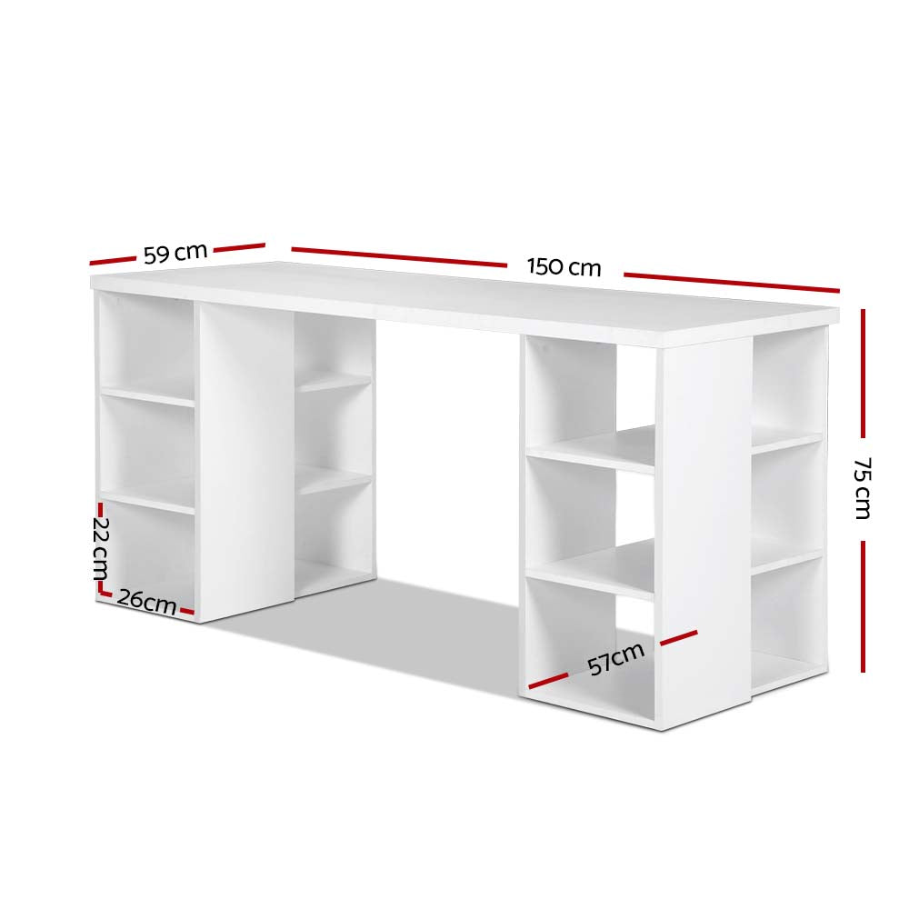3 Level Desk with Storage & Bookshelf - White - image2
