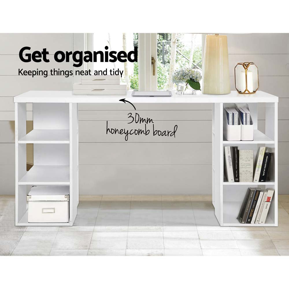 3 Level Desk with Storage & Bookshelf - White - image3