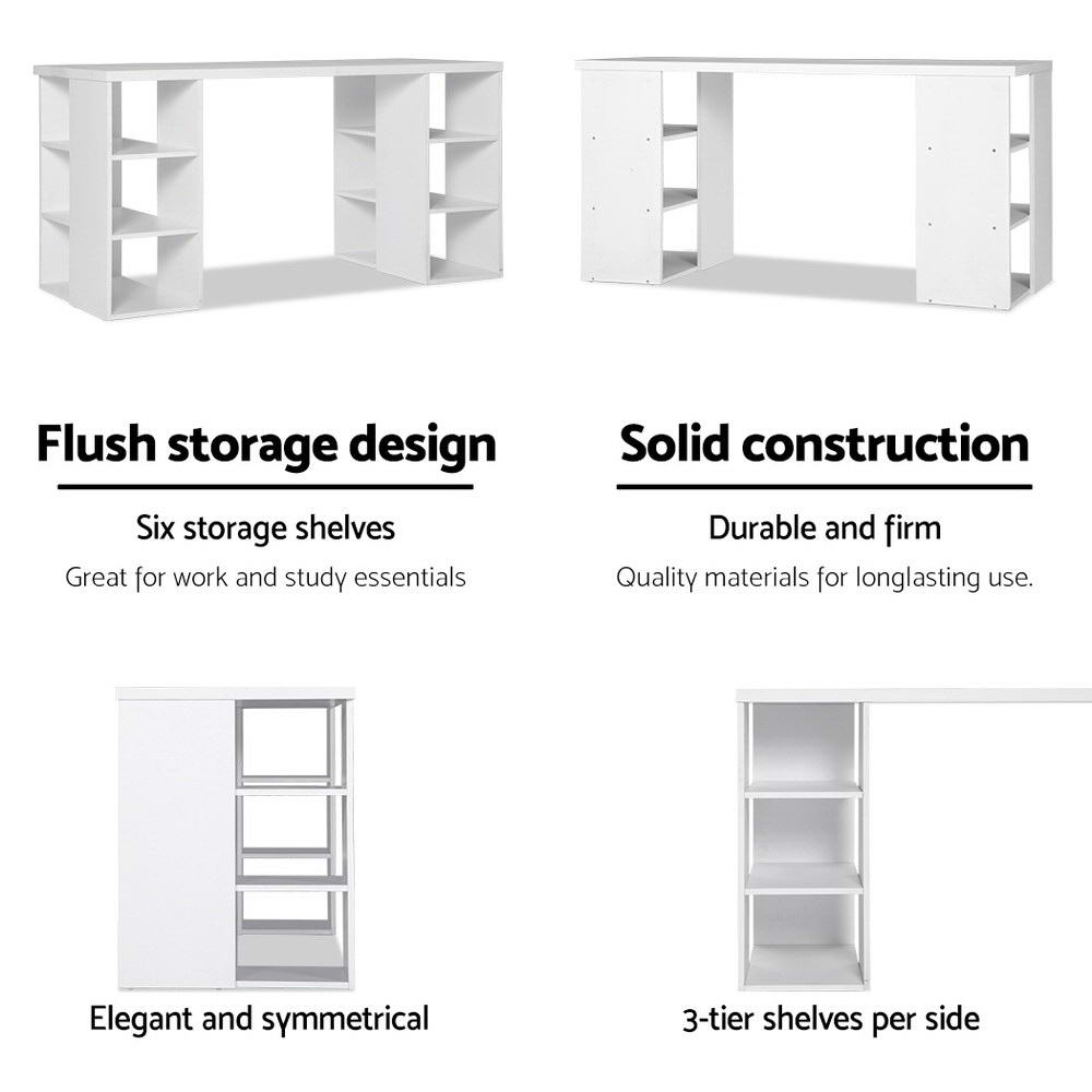 3 Level Desk with Storage & Bookshelf - White - image6