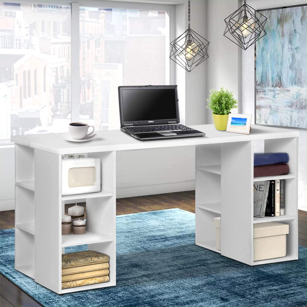 3 Level Desk with Storage & Bookshelf - White - image7