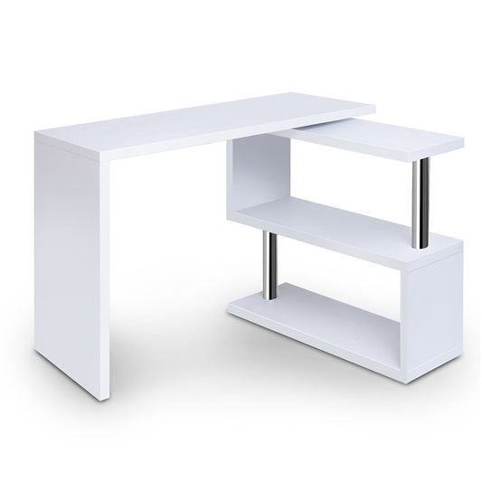 Rotary Corner Desk with Bookshelf - White - image1