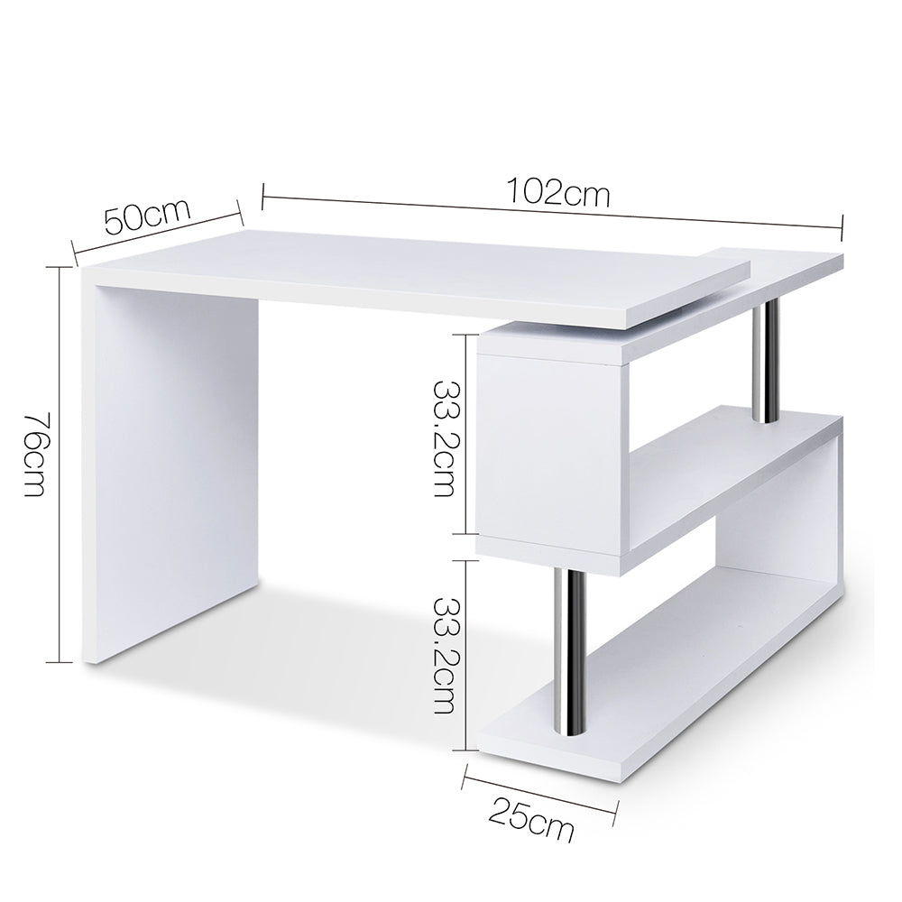 Rotary Corner Desk with Bookshelf - White - image2
